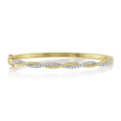 Shy Creation .53ctw. Diamond Twist Bangle in 14k Yellow Gold